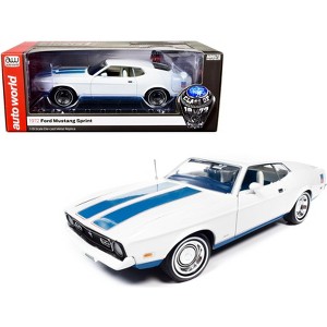1972 Ford Mustang Sprint White with Blue Stripes "Class of 1972" "American Muscle" Series 1/18 Diecast Model Car by Auto World - 1 of 4