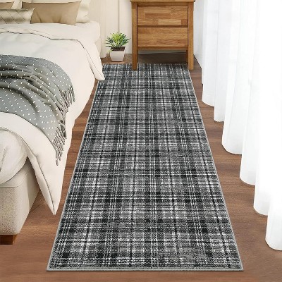 Nasitip Washable Rug-Modern Plaid Area Rug Non Slip Soft Rugs-Low Pile Foldable Floor Cover Accent Carpet