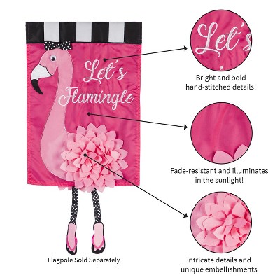Pink Flamingo Applique Garden Flag with 3D Flower