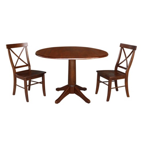 42 Pete Round Top Pedestal Extendable Dining Table With 2 Chairs Espresso Brown International Concepts Target