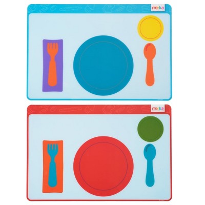 merka Montessori Placemats for Toddlers - 2 Pack Silicone Table Setting Placemats for Kids with Non-Slip Back, 17 x 11 In