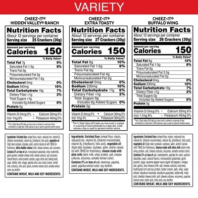Cheez-It Variety Pack - Extra Toasty, Buffalo Wing & Hidden Valley Ranch - 37.2oz/3ct