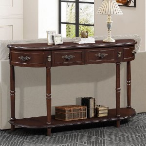 PAGED Retro Curved Wood Console Table with Roman Legs, 52" Circular Half Moon Entryway Sofa Table with Open Shelf and 2 Drawers - 1 of 4