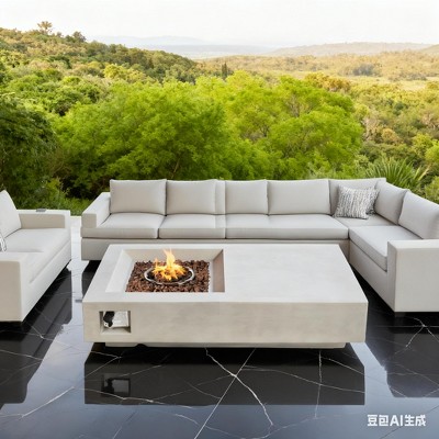 60" Propane Gas Fire Pit Table, 50,000 BTU Rectangular Concrete Outdoor Firepit for Patio, Deck, Garden & Backyard – Light Gray