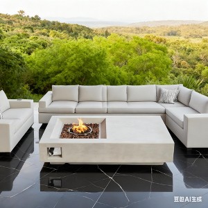 60" Propane Gas Fire Pit Table, 50,000 BTU Rectangular Concrete Outdoor Firepit for Patio, Deck, Garden & Backyard – Light Gray - 1 of 4