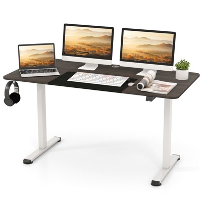 Tangkula Height Adjustable Electric Standing Desk 55” x 28” Sit to Stand Electric Desk w/ Metal Frame & Powerful Motor Natural / Rustic Brown / Gray / Oak / Gray + Black