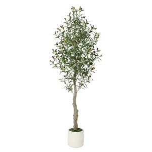 Jojoka Tall Artificial Olive Tree with Planter, Faux Olive Plants with Natural Wood Trunk and Lifelike Fruits for Indoor Decor - 1 of 4