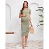 Women's Summer Maternity V Neck Dresses Casual Short Sleeve Button Bodycon Ribbed Knit Midi Dress Nursing Dresses - 3 of 4