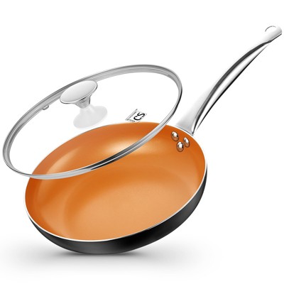 KOCH SYSTEME 8'' Copper Nonstick Frying Pan with Lid, Scratch Resistant Ceramic Coating, Oven and Dishwasher Safe