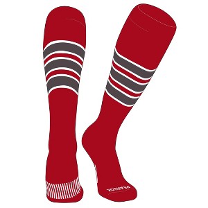 PEAR SOX Striped OTC Baseball, Softball, Football Socks (C) Red, White, Graphite - 1 of 3