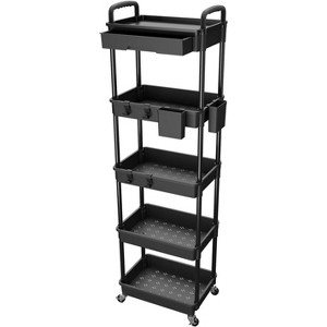 5 Tier Rolling Utility Cart with Drawer, Utility Cart Made of Multifunctional Storage Organizer Tool for Kitchen, Bathroom, Living Room, Office - 1 of 4