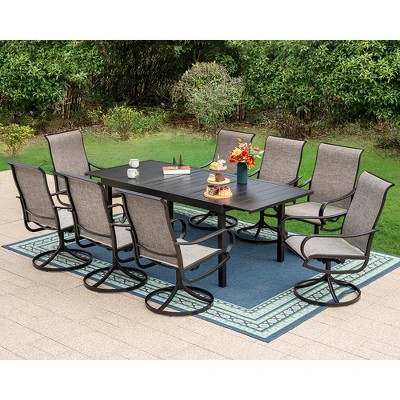Captiva Designs 9pc Patio Dining Set with Slat-top Adjustable Steel Rectangle Table & Textilene Swivel Chairs
