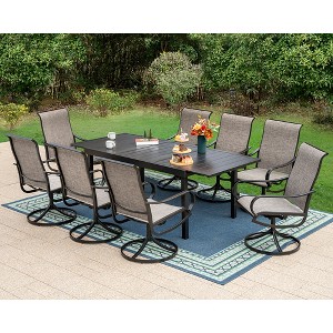 Captiva Designs 9pc Patio Dining Set with Slat-top Adjustable Steel Rectangle Table & Textilene Swivel Chairs - 1 of 4