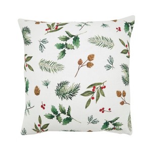 Saro Lifestyle Holly Branch Throw Pillow Cover, 18", Multi - 1 of 3