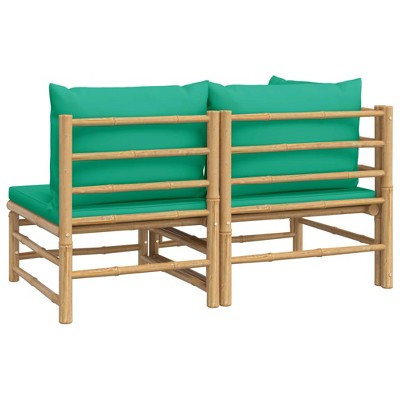 Green Bamboo 2-Person Outdoor Sofa with Cushions