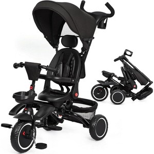 7-in-1 Foldable Baby Tricycle Stroller for Kids Ages 1-5, Toddler Trike with Adjustable Push Handle, Safety Harness, Storage Basket & Cup Holder - 1 of 4