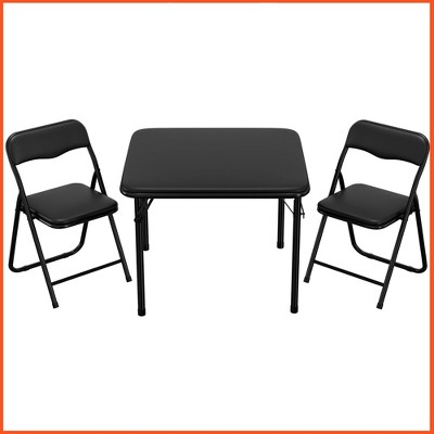 Boys and Girls Folding Table and Chairs Set of 3, Portable Table and Chair with Pu Soft Cushion