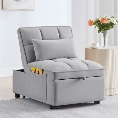 VYNXARIA 4 in1 Multi-Function Single Sofa Bed with Storage Pockets,Tufted Single Pull-out Sofa Bed,Convertible Chaise Lounge
