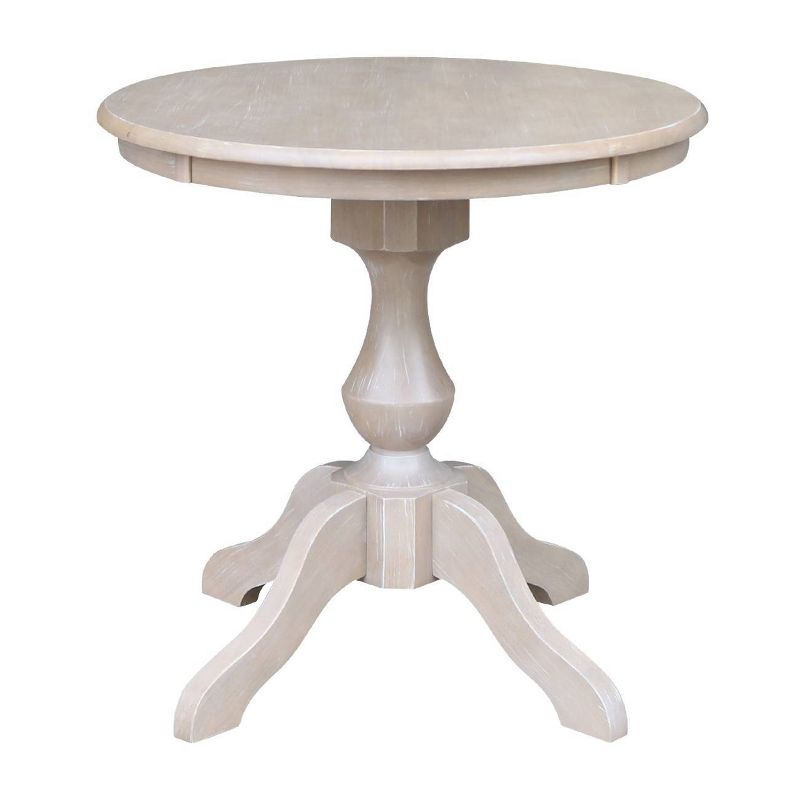 3pc Solid Wood 30&#34;x30&#34; Round Pedestal Dining Table and 2 Cafe Chairs Washed Gray Taupe - International Concepts, 3 of 12