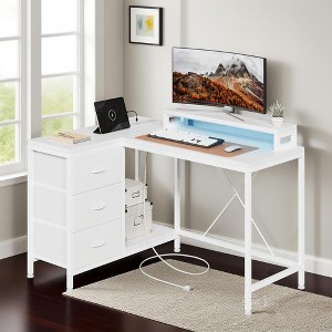 L Shaped Gaming Desk with 3 Drawers, Reversible Home Office Desks with Power Outlets, Computer Desk with USB Port and Host Stand, Corner Desk - 1 of 4