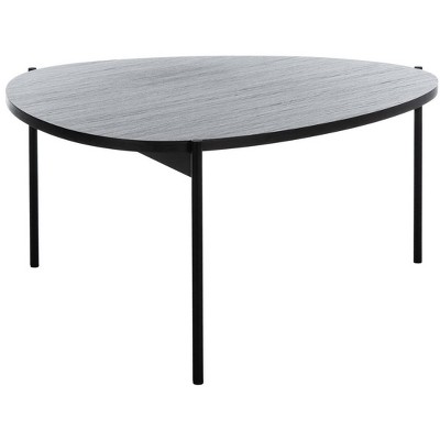 Transitional Oval Coffee Table in Dark Grey Oak with Black Iron Legs
