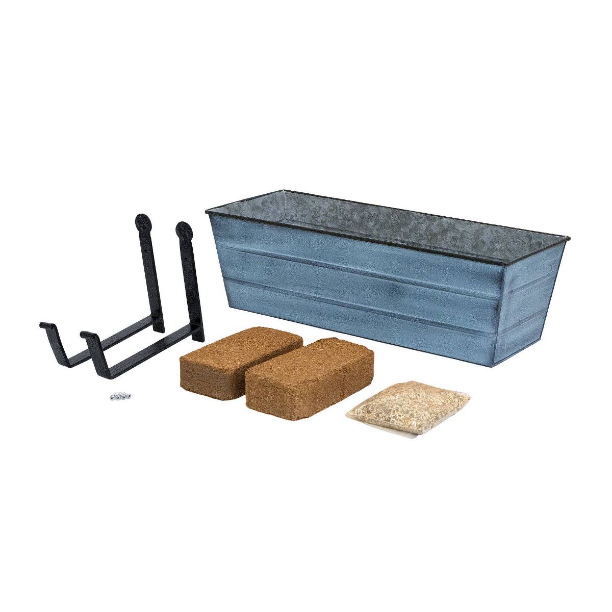 ACHLA Designs Medium Nantucket Rectangular Galvanized Steel Outdoor Planter Box with Mounting Bracket Blue - thumbnail 4