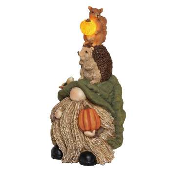 Transpac Resin 11 in. Multicolored Harvest Light Up Braided Beard Gnome and Friends Decor