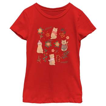 Girl's Lost Gods Christmas Floral Cats T-Shirt