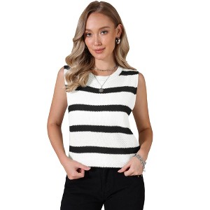 INSPIRE CHIC Women's Stripe Sleeveless Crew Neck Summer Hollow Out Vacation Casual Crochet Vest - 1 of 4