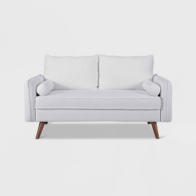 Revive White Tufted Fabric Loveseat with Wood Legs