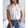 Coolmee Women's Bow Tie Neck Ruffle Cap Sleeve Elegant Office Blouse Shirt Tops - 3 of 4