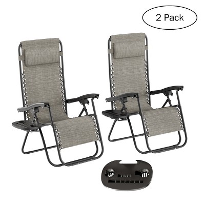Set of 2 Zero Gravity Outdoor Chairs with Side Tables, Cupholders, Phone, and Tablet Holder and Chair Pillow by Hastings Home