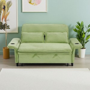 65.74" Letter Stripe Polyester Sofa Bed with Pull-Out Bed & Cup Holders - 1 of 4