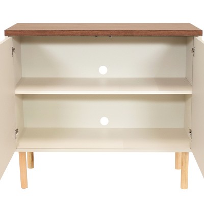 Latte Mid-Century Modern 2-Door Accent Cabinet with Eucalyptus Legs