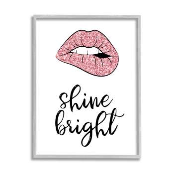 Stupell Industries Shine Bright Pink Glam Lips Framed Giclee