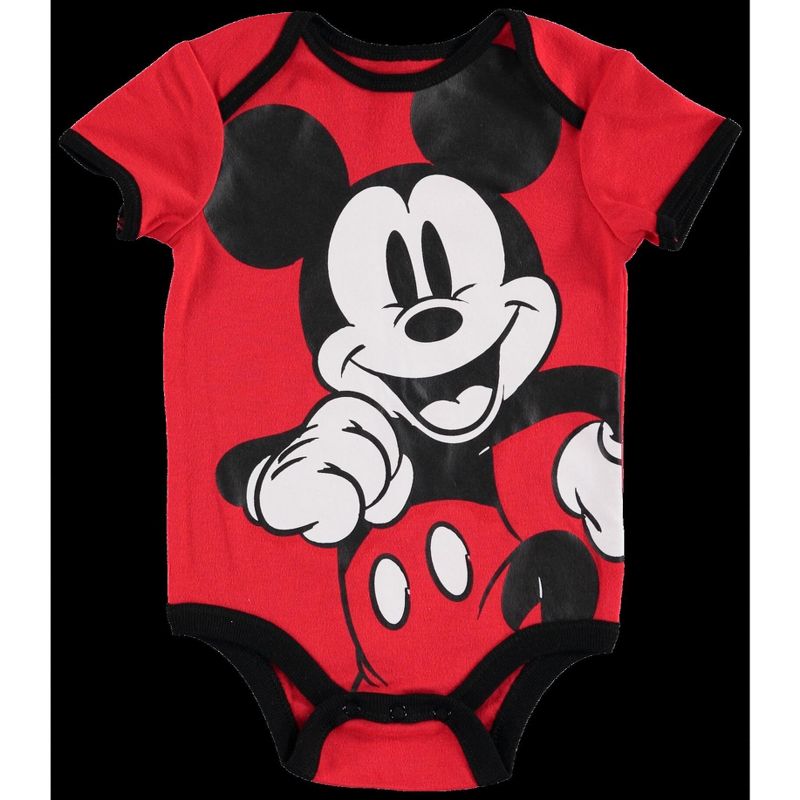 Disney Mickey Mouse Baby Bodysuit Jogger Pants Bib and Hat 4 Piece Outfit Set Newborn to Infant, 2 of 10