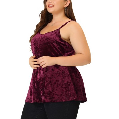 Agnes Orinda Women's Plus Size Velvet Adjustable Strap Peplum Sleeveless Camisoles