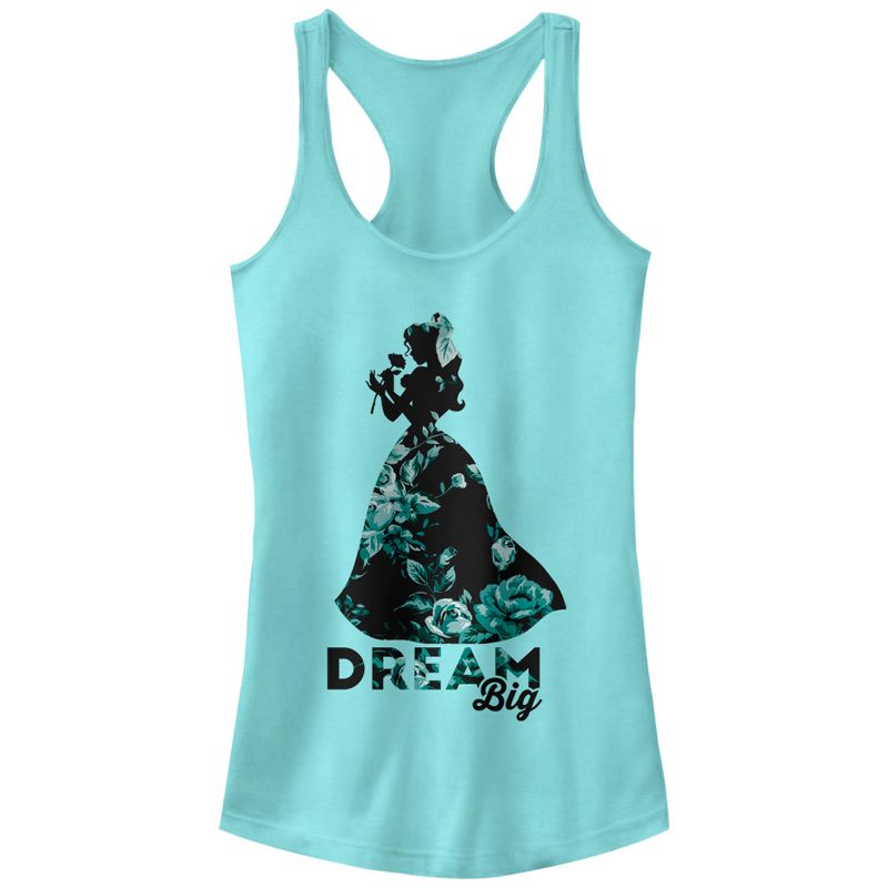 Juniors Womens Beauty and the Beast Belle Dream Big Floral Print Racerback Tank Top, 1 of 4