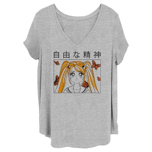 Juniors Womens Lost Gods Butterfly Anime Girl T-Shirt - 1 of 4