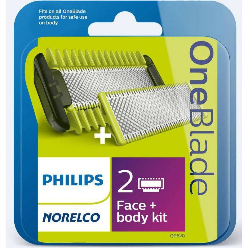 Philips Norelco OneBlade Trimmer Replacement Heads Face &#38; Body Kit - QP620/80 - 2pk, 1 of 8