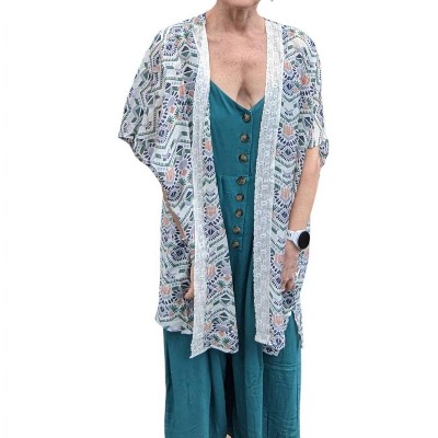 Women's Geo Print Open Front Duster - KORI