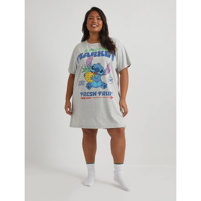 Women's Oversized Graphic T-Shirt Dress - Gray/Stitch