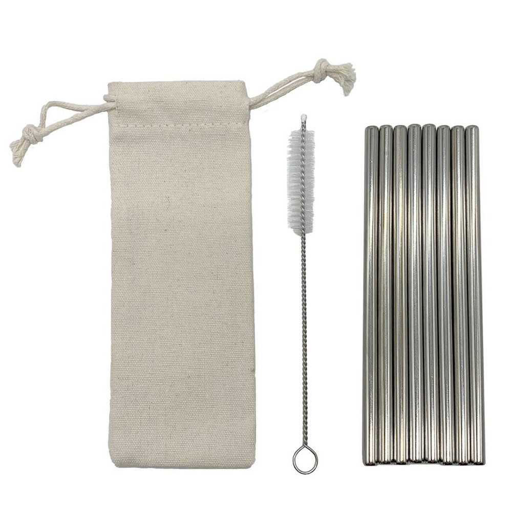 10pc Reusbale Straws with Cleaning Brush & Carrying Pouch Stainless Steel Cocktail - Room Essentials