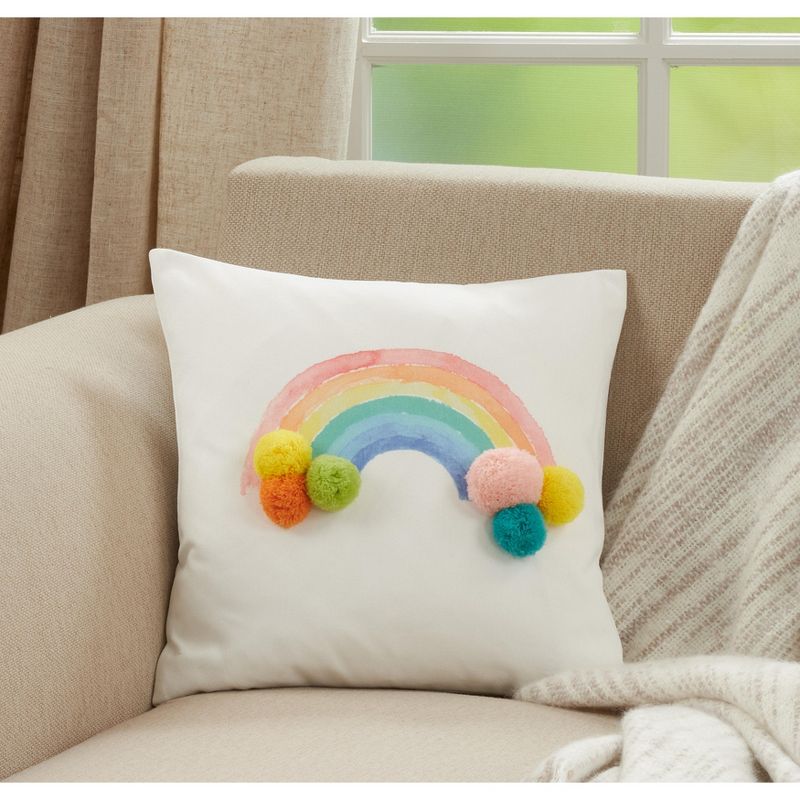 Saro Lifestyle Rainbow Pom Pom Pillow - Poly Filled, 16" Square, Multi, 4 of 5