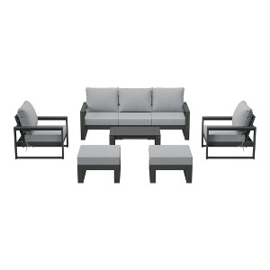WestinTrends Montara 8-Piece Modern HDPE Outdoor Patio Furniture Conversation Set with Coffee Table and Ottomans - 1 of 4