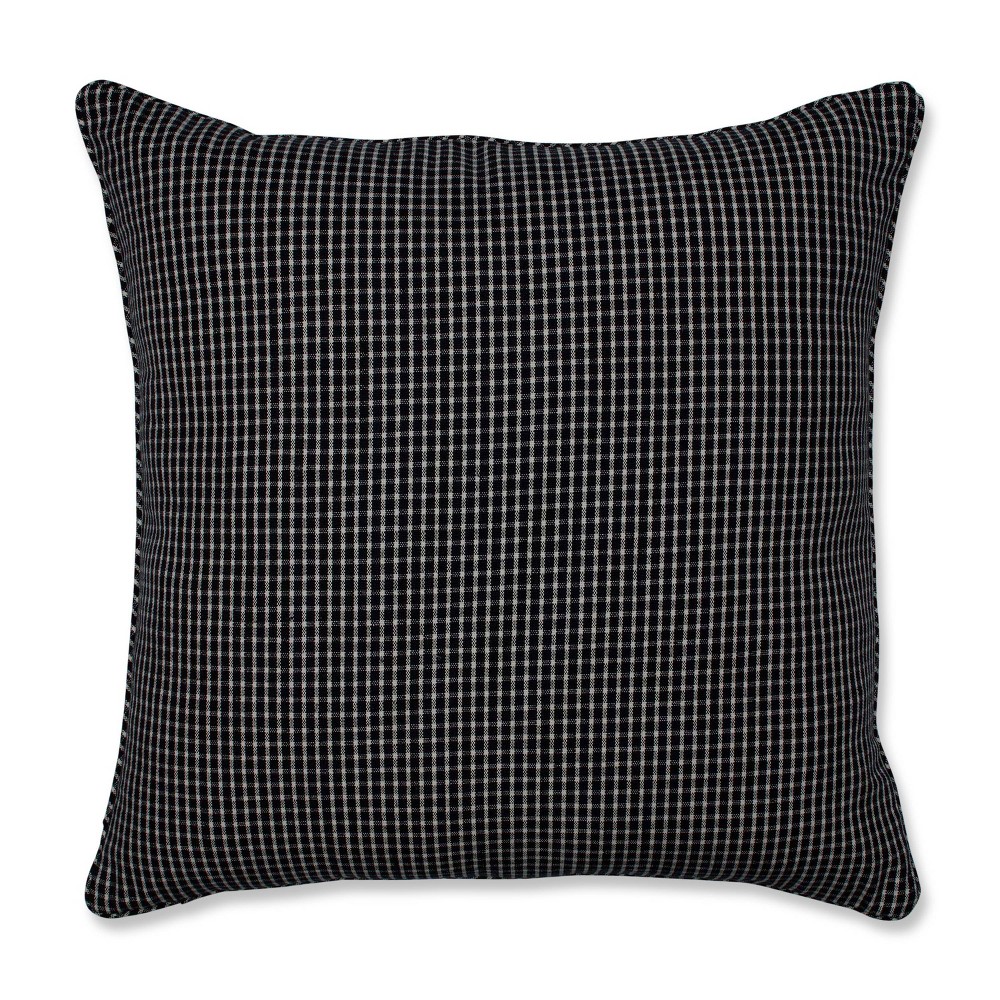 25"x25" Oversized Roe Licorice Square Floor Pillow Black - Pillow Perfect: Indoor Contemporary Gingham Check, Weather-Resistant