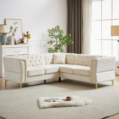 81"Chenille 5 Seater Couch,Corner Sofa,5 Seater L-Shape Sofa,L Shaped Sectional Couch With Cushion For Living Room,Bedroom,Apartment,Office-Cuddlewood