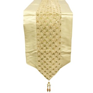 Wrapables 94 x 12 Inch Champagne Sequined Table Runner with Tassels - 1 of 4