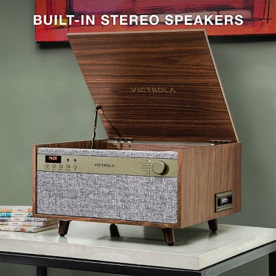 Victrola Walnut 6-in-1 Mid-Century Music Center with Bluetooth