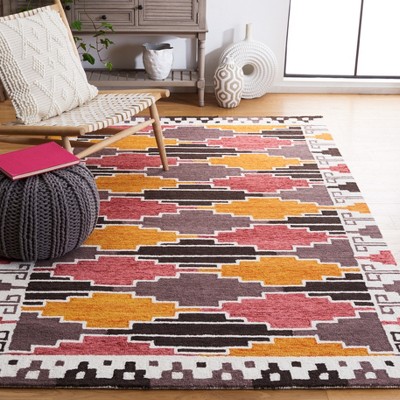 Hand-Tufted Black and Rust Wool Geometric Area Rug